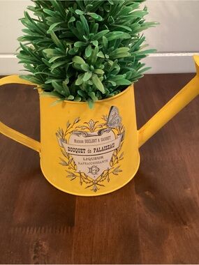 Yellow Decorative Watering Can Planter with Vintage Label